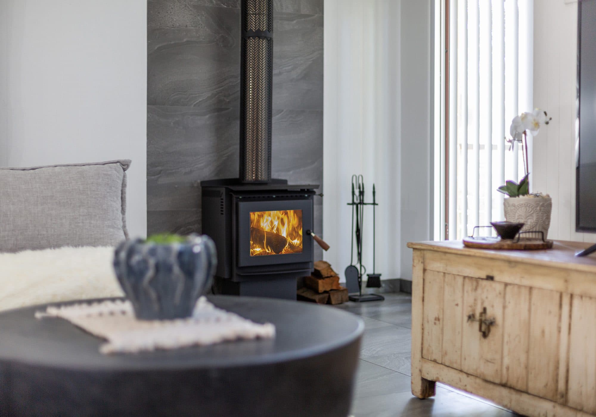 Fireplace corner at Levante, Serenity 222, for cool evenings in