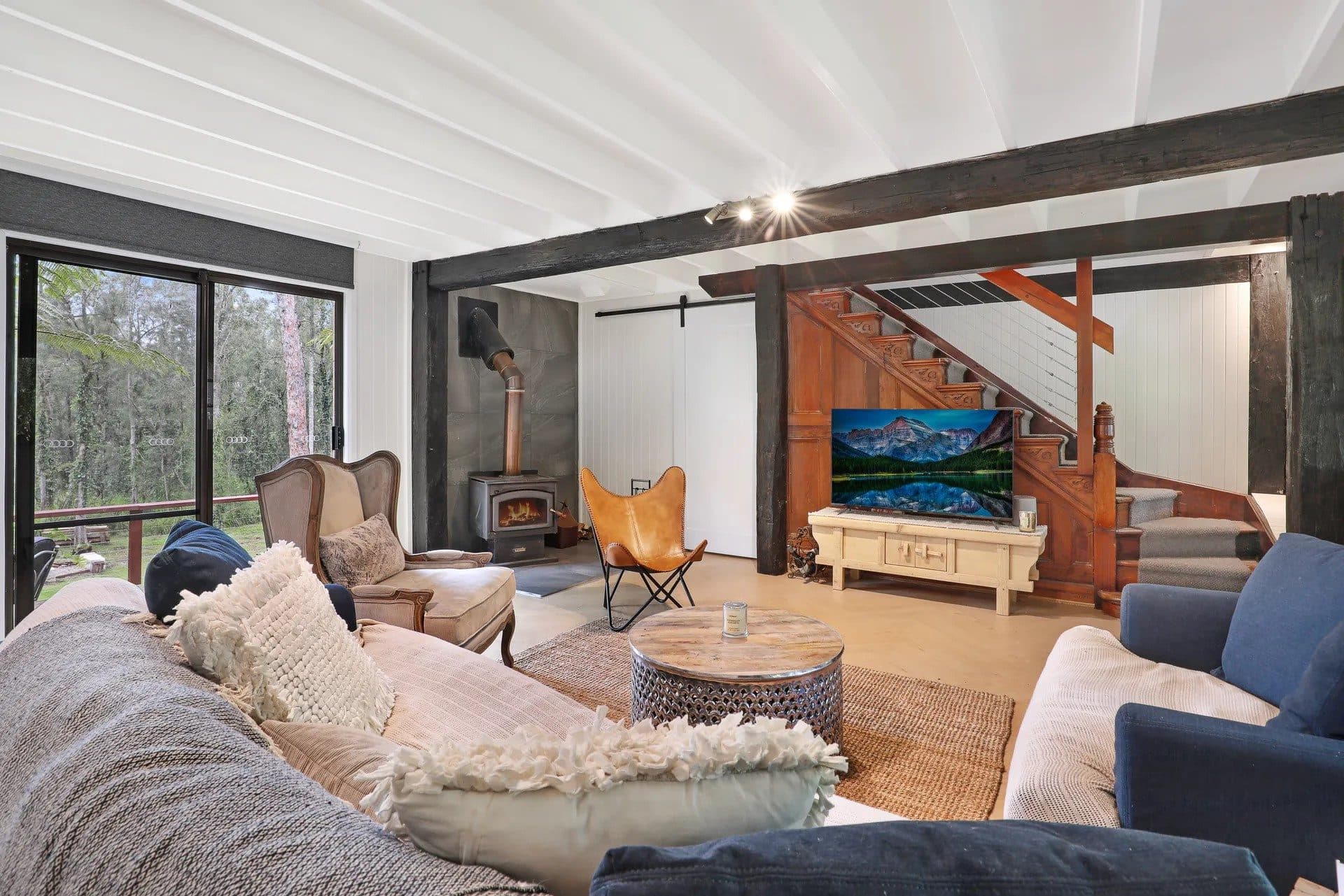 Second lounge at The Treehouse, Serenity 222, with stairs to the loft